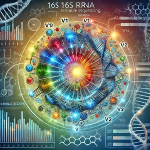 Artistic representation of metagenomics research showcasing diverse microbial communities and their functional pathways.